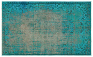 Retro Design Turquoise Over Dyed Vintage Rug 5'5'' x 8'11'' ft 166 x 273 cm