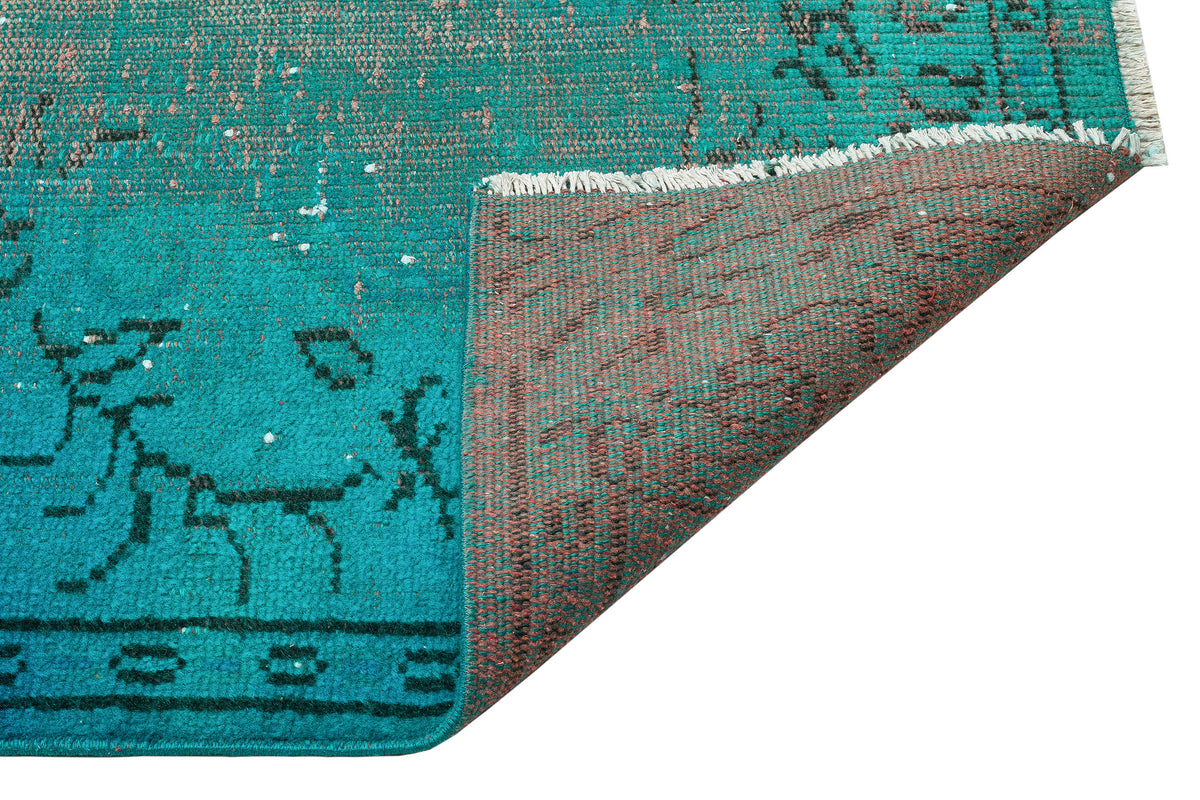 Retro Design Turquoise Over Dyed Vintage Rug 5&#39;5&#39;&#39; x 8&#39;11&#39;&#39; ft 166 x 273 cm