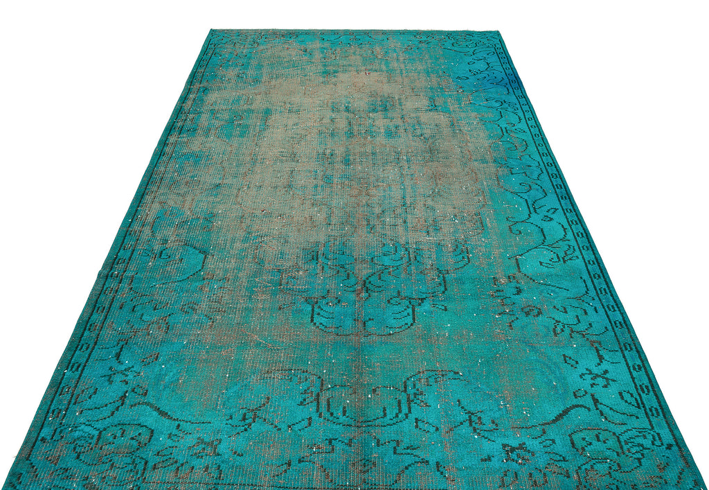 Retro Design Turquoise Over Dyed Vintage Rug 5'5'' x 8'11'' ft 166 x 273 cm