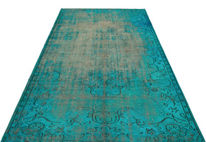 Retro Design Turquoise Over Dyed Vintage Rug 5'5'' x 8'11'' ft 166 x 273 cm