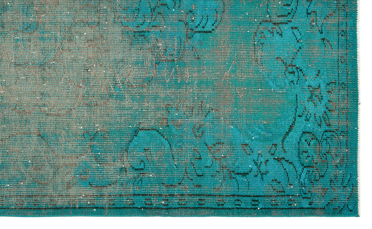 Retro Design Turquoise Over Dyed Vintage Rug 5&#39;5&#39;&#39; x 8&#39;11&#39;&#39; ft 166 x 273 cm