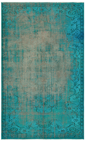 Retro Design Turquoise Over Dyed Vintage Rug 5'5'' x 8'11'' ft 166 x 273 cm
