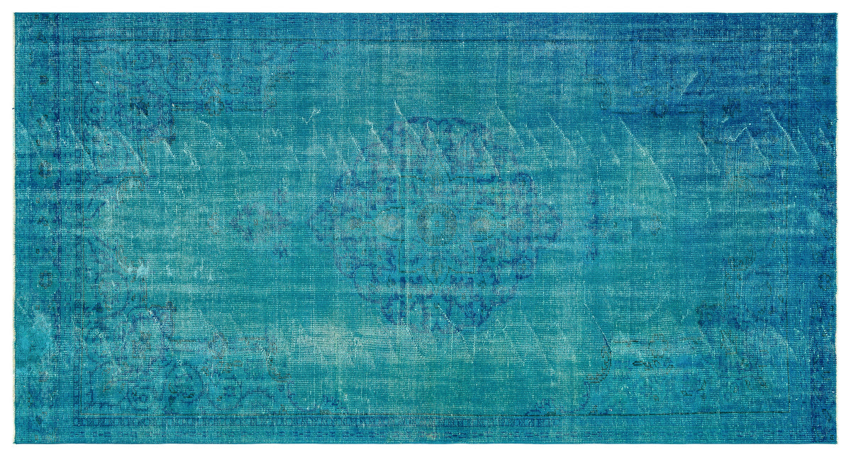 Traditional Design Turquoise Over Dyed Vintage Rug 5&#39;5&#39;&#39; x 10&#39;2&#39;&#39; ft 165 x 311 cm