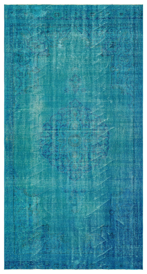 Traditional Design Turquoise Over Dyed Vintage Rug 5'5'' x 10'2'' ft 165 x 311 cm