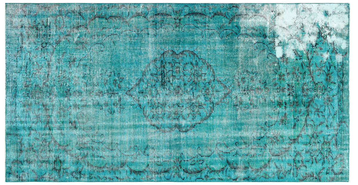 Traditional Design Turquoise Over Dyed Vintage Rug 4&#39;8&#39;&#39; x 8&#39;9&#39;&#39; ft 141 x 266 cm