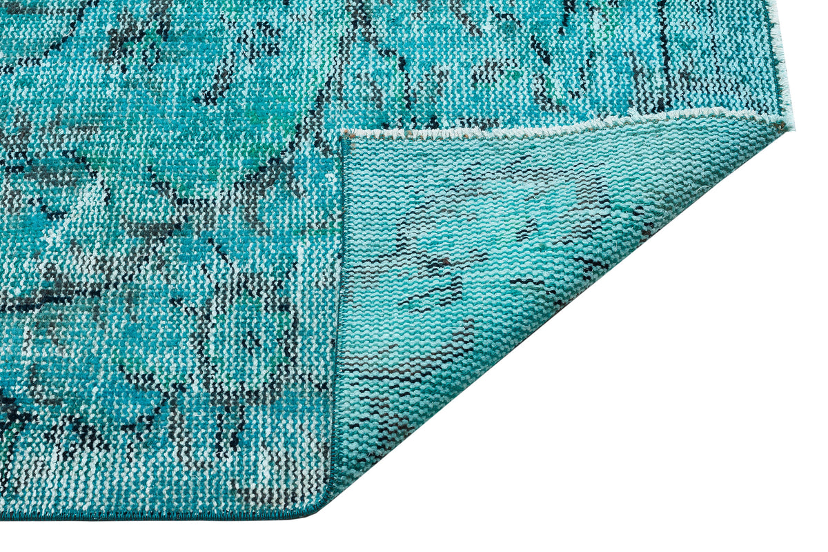 Traditional Design Turquoise Over Dyed Vintage Rug 4&#39;8&#39;&#39; x 8&#39;9&#39;&#39; ft 141 x 266 cm
