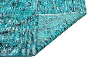 Traditional Design Turquoise Over Dyed Vintage Rug 4'8'' x 8'9'' ft 141 x 266 cm