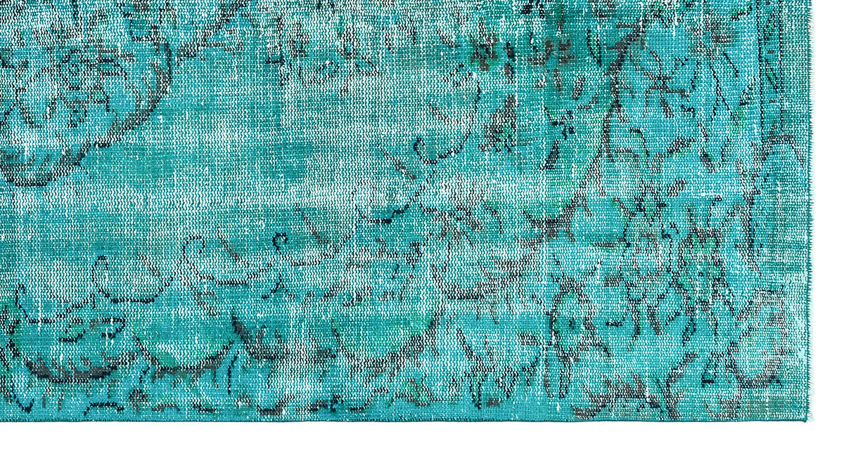Traditional Design Turquoise Over Dyed Vintage Rug 4&#39;8&#39;&#39; x 8&#39;9&#39;&#39; ft 141 x 266 cm
