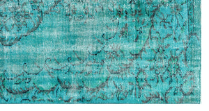 Traditional Design Turquoise Over Dyed Vintage Rug 4'8'' x 8'9'' ft 141 x 266 cm