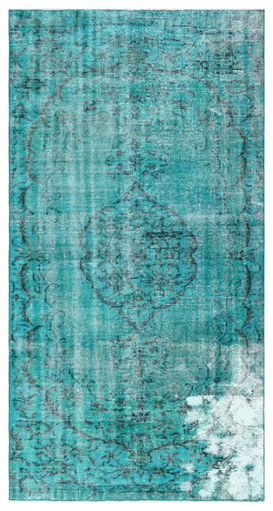 Traditional Design Turquoise Over Dyed Vintage Rug 4'8'' x 8'9'' ft 141 x 266 cm