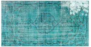 Traditional Design Turquoise Over Dyed Vintage Rug 4'8'' x 8'9'' ft 141 x 266 cm