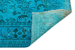 Traditional Design Turquoise Over Dyed Vintage Rug 5'0'' x 8'11'' ft 153 x 272 cm