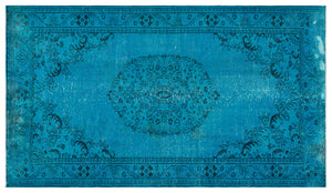 Traditional Design Turquoise Over Dyed Vintage Rug 5'0'' x 8'11'' ft 153 x 272 cm