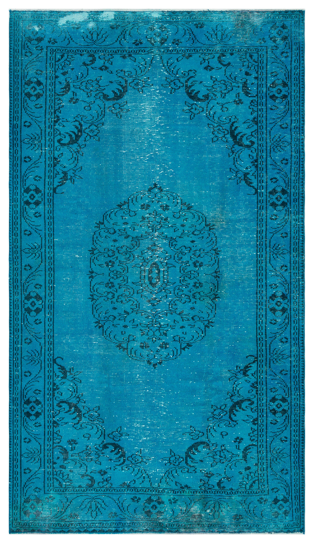 Traditional Design Turquoise Over Dyed Vintage Rug 5'0'' x 8'11'' ft 153 x 272 cm