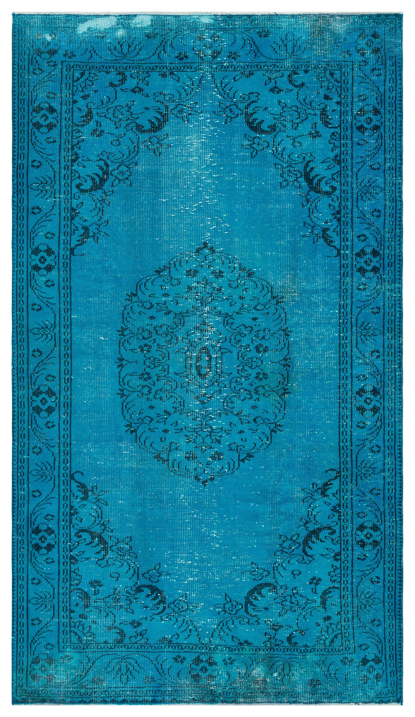 Traditional Design Turquoise Over Dyed Vintage Rug 5'0'' x 8'11'' ft 153 x 272 cm