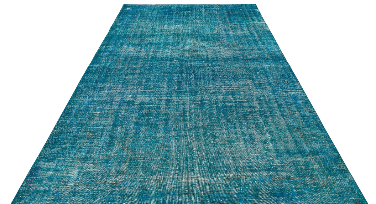 Turquoise Over Dyed Vintage Rug 6&#39;8&#39;&#39; x 10&#39;6&#39;&#39; ft 203 x 319 cm