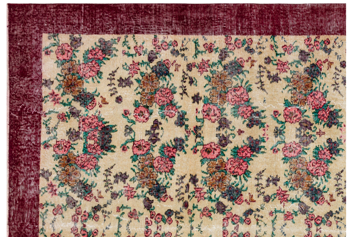 Retro Design Floral Over Dyed Vintage Rug 6&#39;11&#39;&#39; x 10&#39;0&#39;&#39; ft 210 x 305 cm