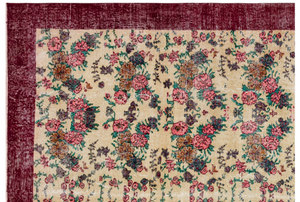 Retro Design Floral Over Dyed Vintage Rug 6'11'' x 10'0'' ft 210 x 305 cm