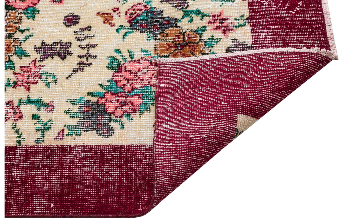 Retro Design Floral Over Dyed Vintage Rug 6&#39;11&#39;&#39; x 10&#39;0&#39;&#39; ft 210 x 305 cm