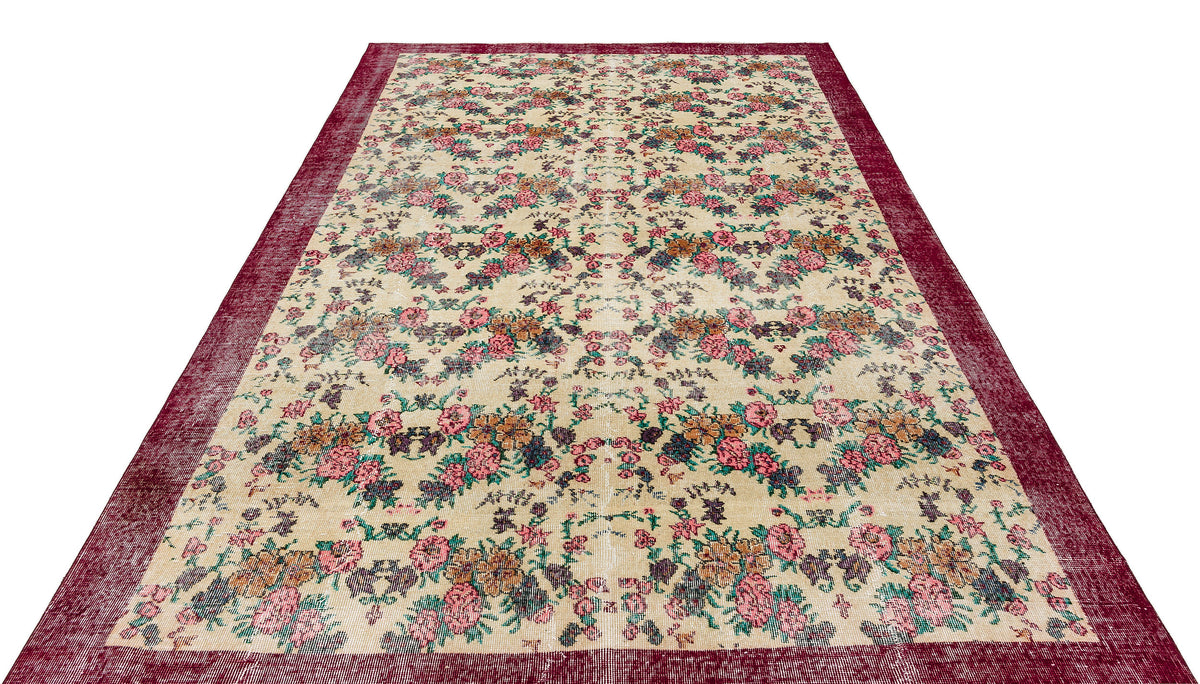 Retro Design Floral Over Dyed Vintage Rug 6&#39;11&#39;&#39; x 10&#39;0&#39;&#39; ft 210 x 305 cm