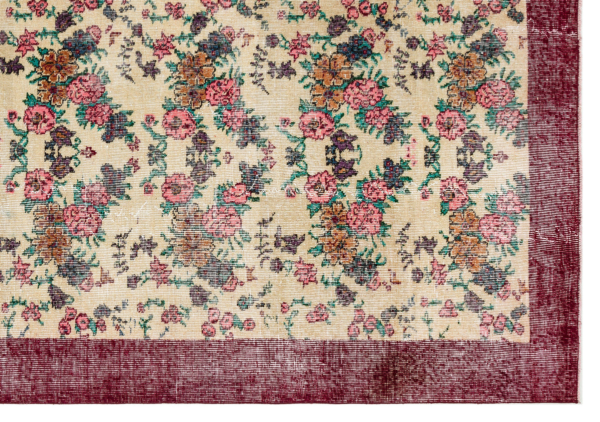 Retro Design Floral Over Dyed Vintage Rug 6&#39;11&#39;&#39; x 10&#39;0&#39;&#39; ft 210 x 305 cm