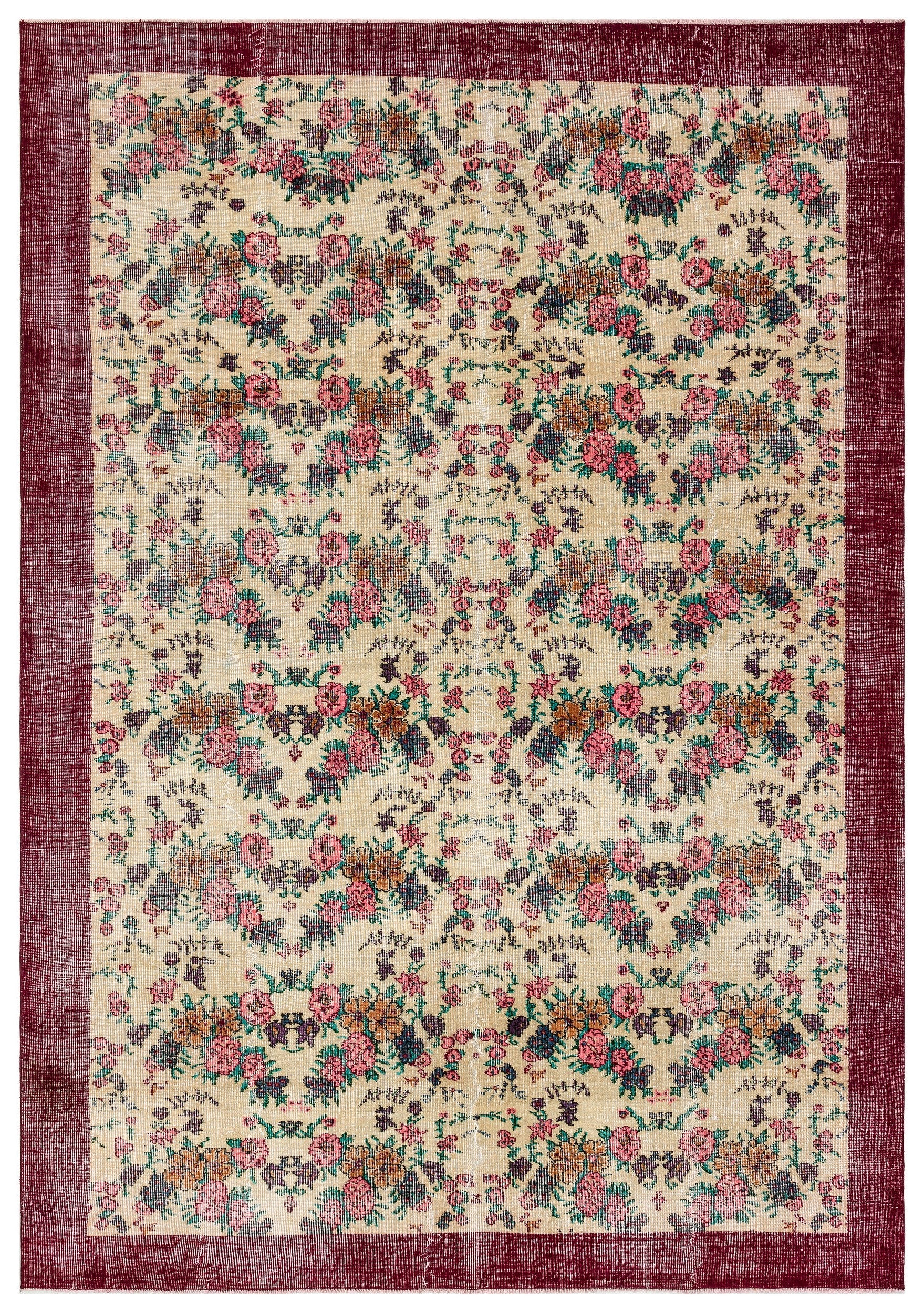 Retro Design Floral Over Dyed Vintage Rug 6'11'' x 10'0'' ft 210 x 305 cm