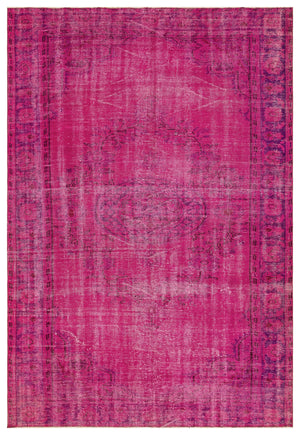 Traditional Design Fuchsia Over Dyed Vintage Rug 6'3'' x 9'2'' ft 190 x 279 cm