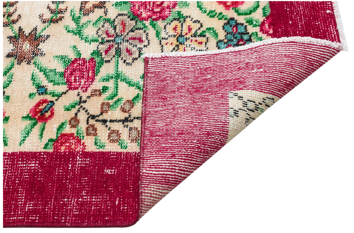 Retro Design Floral Over Dyed Vintage Rug 5&#39;9&#39;&#39; x 9&#39;2&#39;&#39; ft 174 x 279 cm