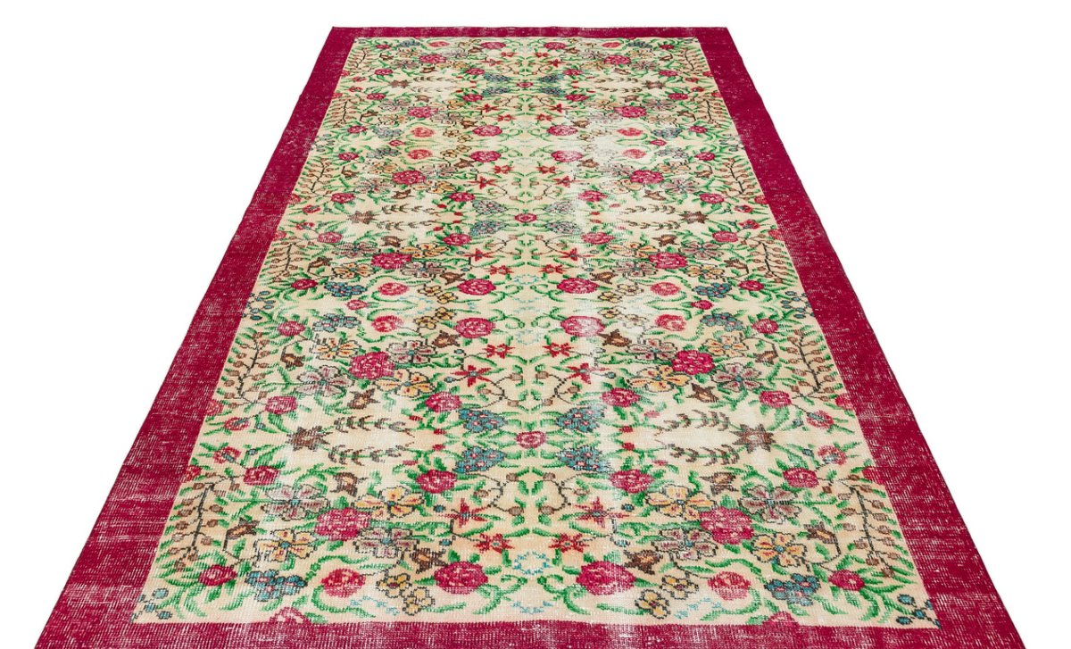 Retro Design Floral Over Dyed Vintage Rug 5&#39;9&#39;&#39; x 9&#39;2&#39;&#39; ft 174 x 279 cm