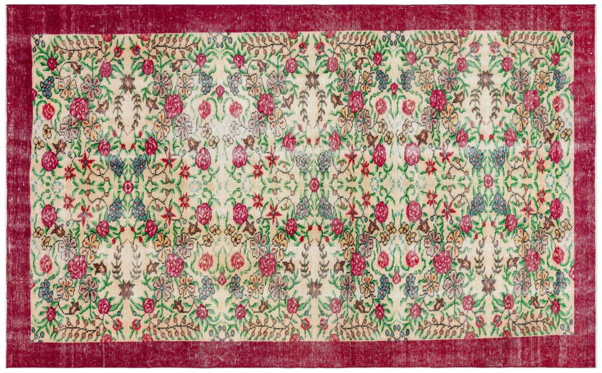 Retro Design Floral Over Dyed Vintage Rug 5&#39;9&#39;&#39; x 9&#39;2&#39;&#39; ft 174 x 279 cm