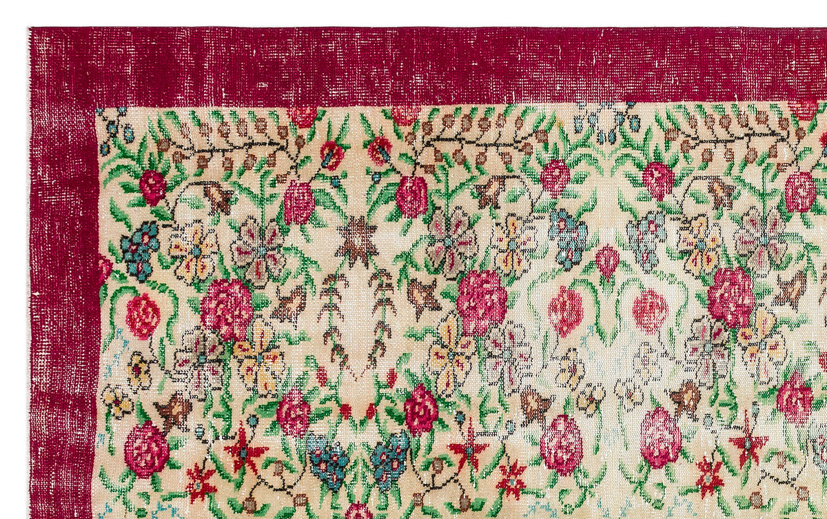 Retro Design Floral Over Dyed Vintage Rug 5&#39;9&#39;&#39; x 9&#39;2&#39;&#39; ft 174 x 279 cm