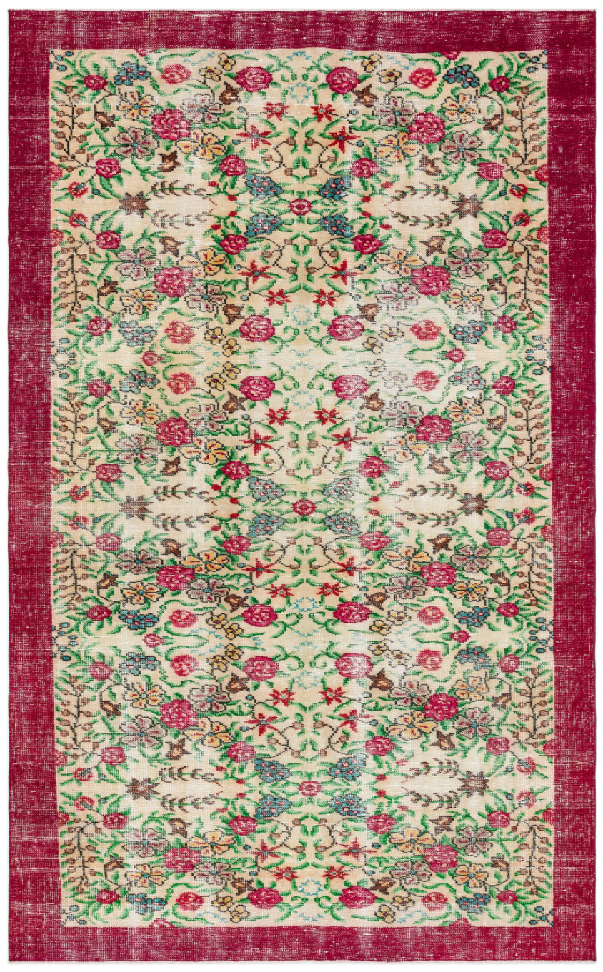 Retro Design Floral Over Dyed Vintage Rug 5'9'' x 9'2'' ft 174 x 279 cm