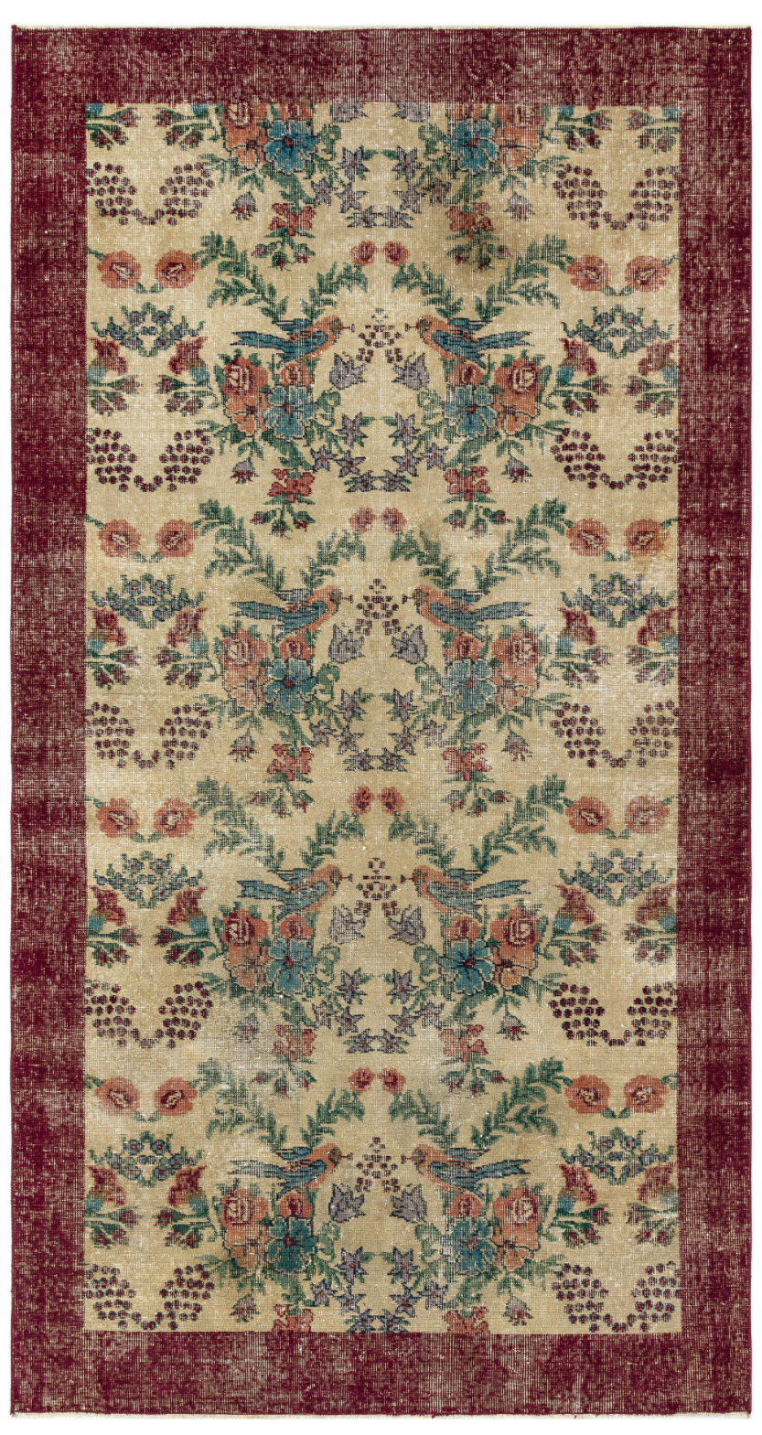 Retro Design Floral Over Dyed Vintage Rug 4&#39;4&#39;&#39; x 8&#39;1&#39;&#39; ft 133 x 247 cm