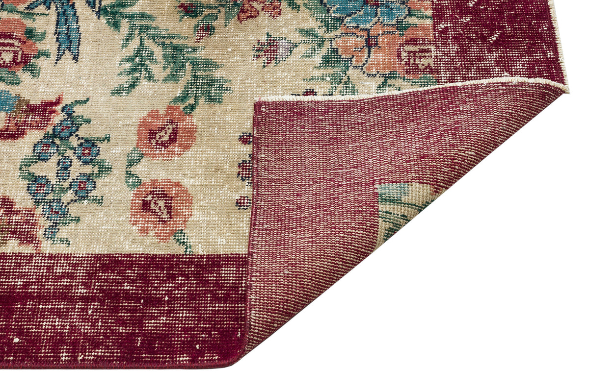Retro Design Floral Over Dyed Vintage Rug 4&#39;4&#39;&#39; x 8&#39;1&#39;&#39; ft 133 x 247 cm