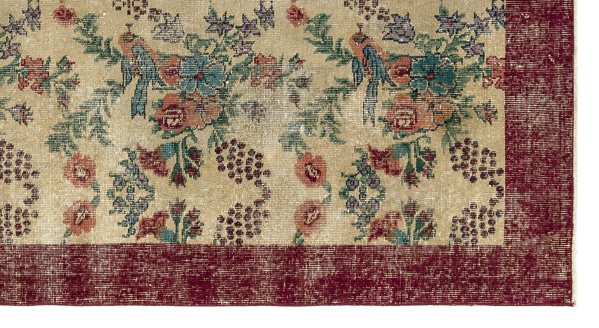 Retro Design Floral Over Dyed Vintage Rug 4&#39;4&#39;&#39; x 8&#39;1&#39;&#39; ft 133 x 247 cm