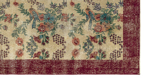 Retro Design Floral Over Dyed Vintage Rug 4'4'' x 8'1'' ft 133 x 247 cm