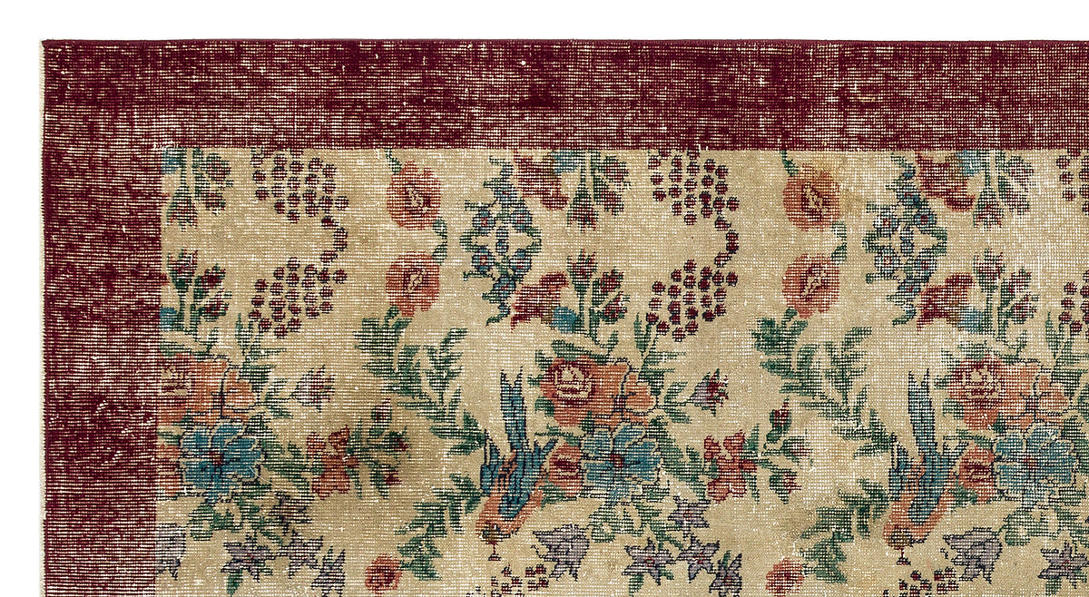Retro Design Floral Over Dyed Vintage Rug 4&#39;4&#39;&#39; x 8&#39;1&#39;&#39; ft 133 x 247 cm