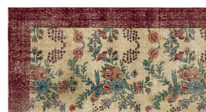 Retro Design Floral Over Dyed Vintage Rug 4'4'' x 8'1'' ft 133 x 247 cm