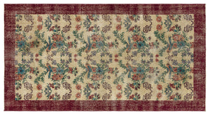 Retro Design Floral Over Dyed Vintage Rug 4'4'' x 8'1'' ft 133 x 247 cm