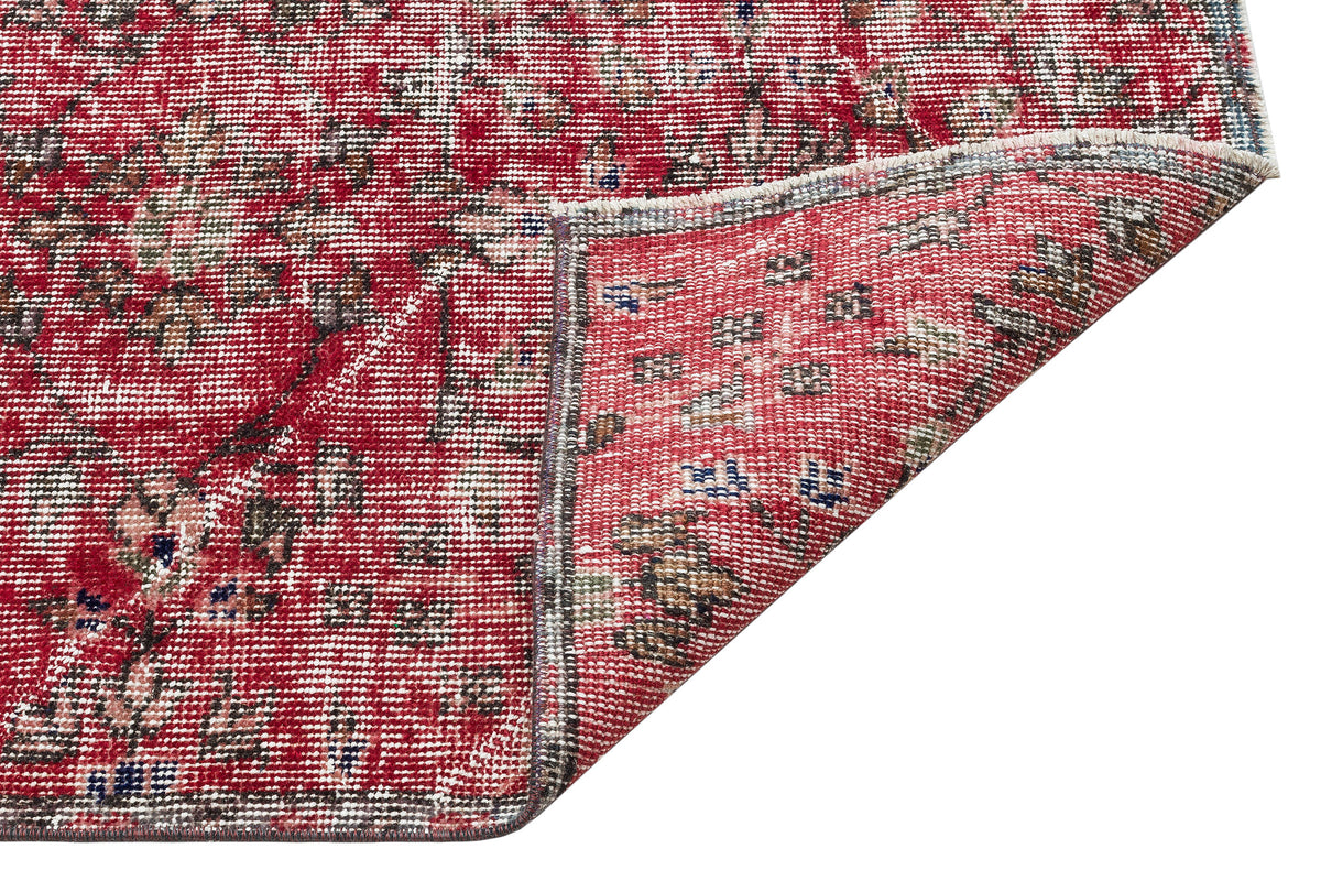 Retro Design Red Over Dyed Vintage Rug 4&#39;4&#39;&#39; x 7&#39;5&#39;&#39; ft 131 x 226 cm