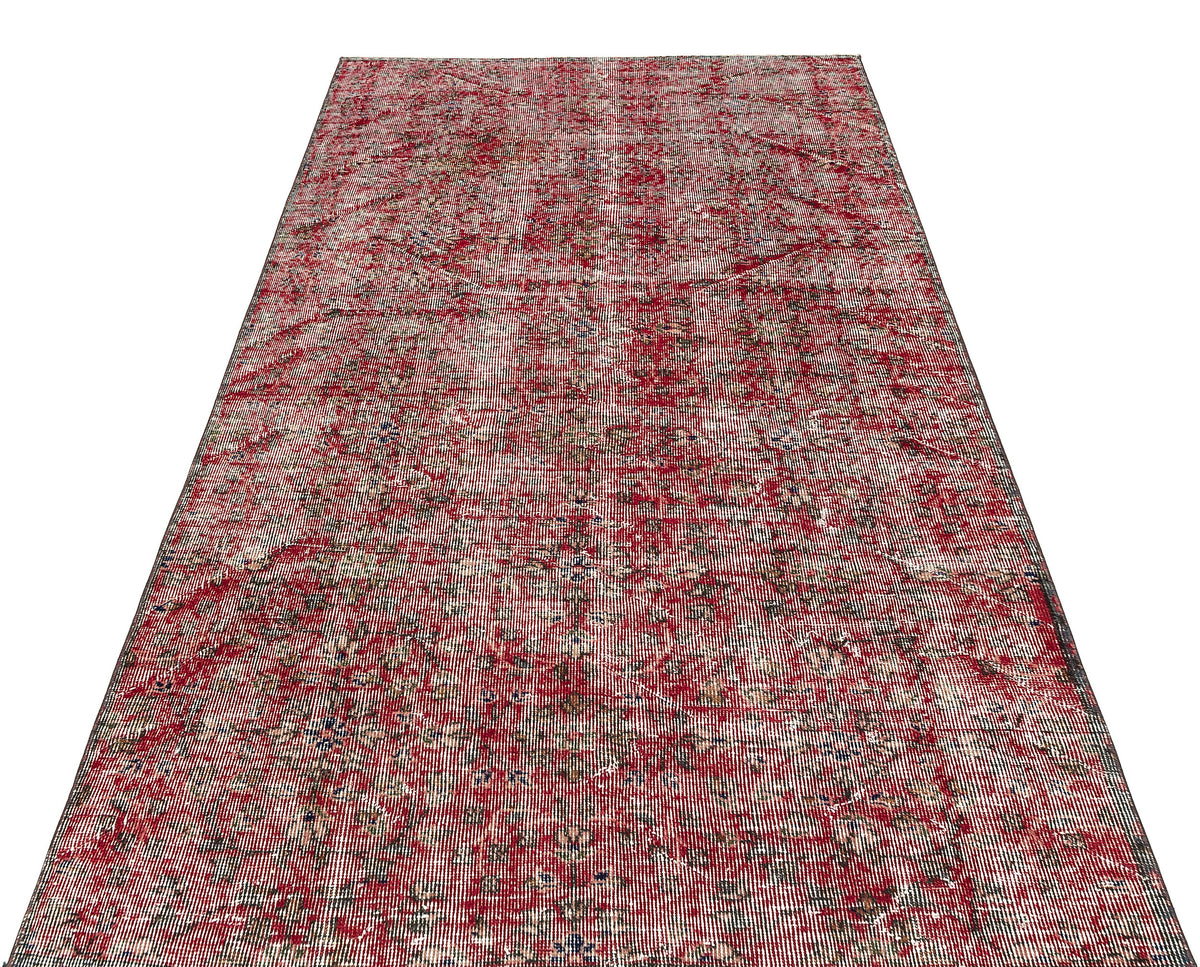 Retro Design Red Over Dyed Vintage Rug 4&#39;4&#39;&#39; x 7&#39;5&#39;&#39; ft 131 x 226 cm