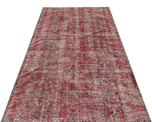 Retro Design Red Over Dyed Vintage Rug 4'4'' x 7'5'' ft 131 x 226 cm