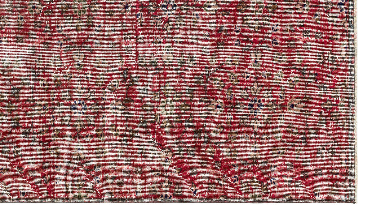Retro Design Red Over Dyed Vintage Rug 4&#39;4&#39;&#39; x 7&#39;5&#39;&#39; ft 131 x 226 cm