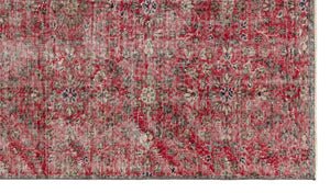 Retro Design Red Over Dyed Vintage Rug 4'4'' x 7'5'' ft 131 x 226 cm