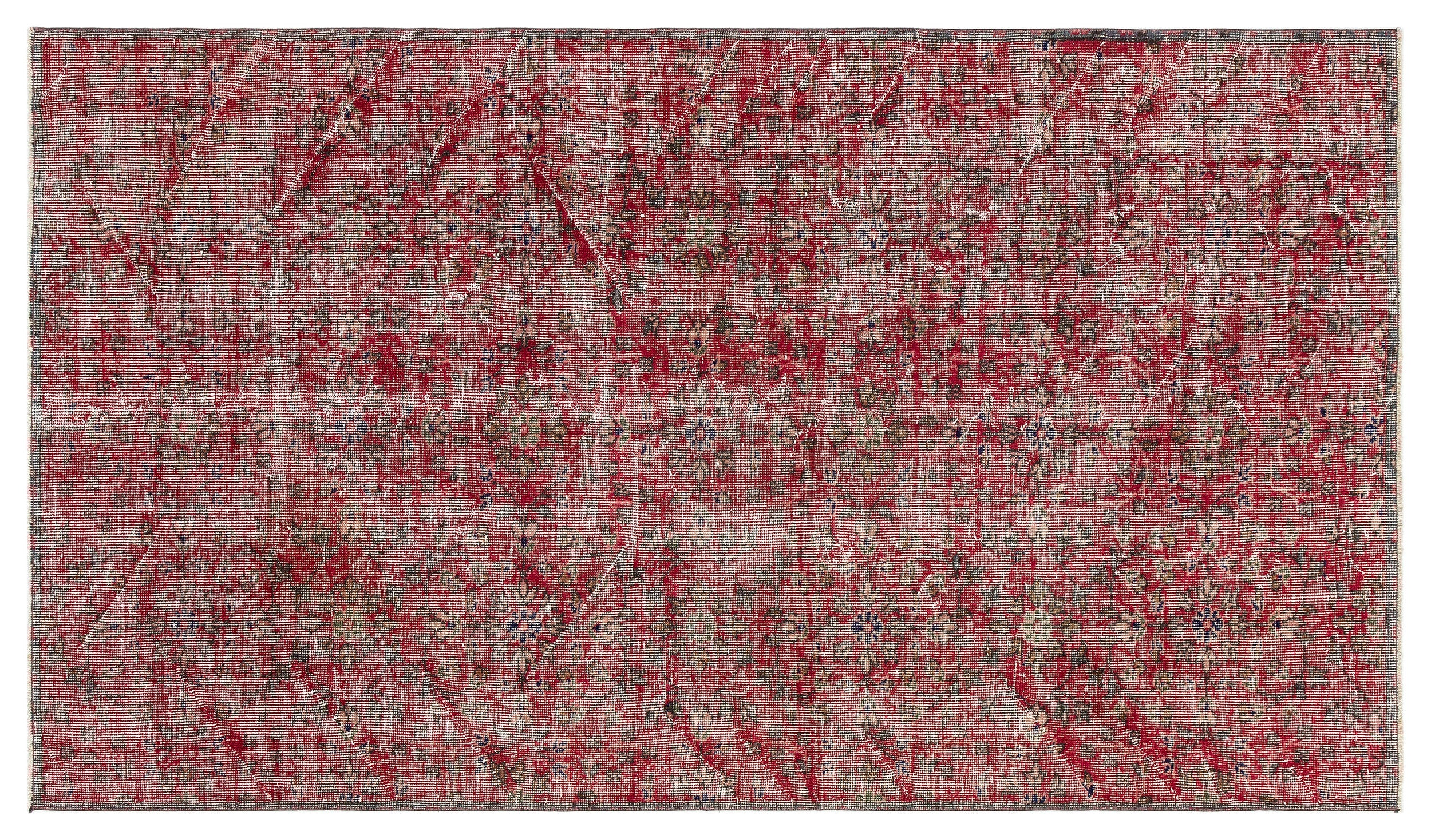 Retro Design Red Over Dyed Vintage Rug 4'4'' x 7'5'' ft 131 x 226 cm