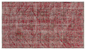 Retro Design Red Over Dyed Vintage Rug 4'4'' x 7'5'' ft 131 x 226 cm