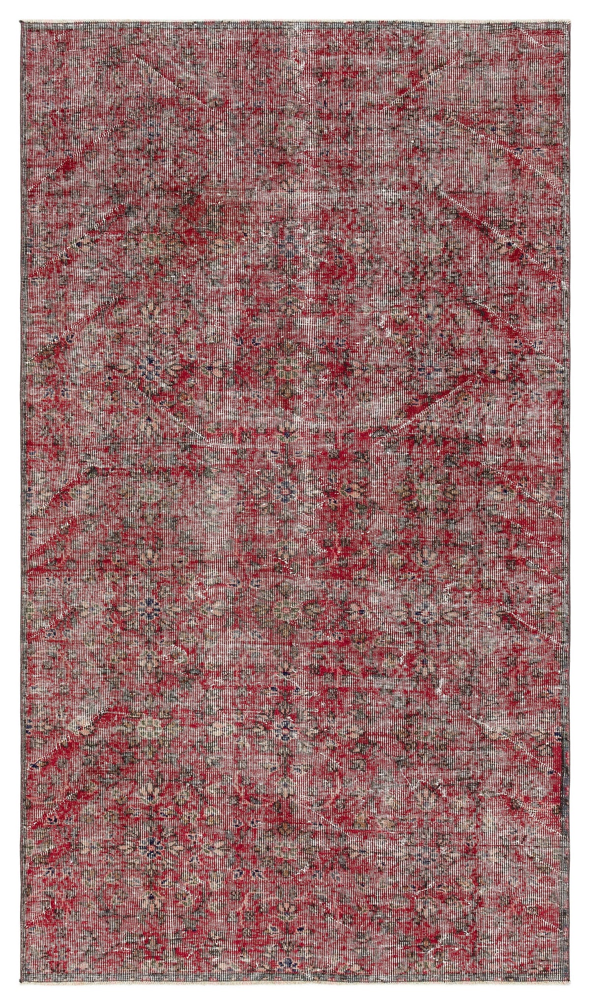 Retro Design Red Over Dyed Vintage Rug 4&#39;4&#39;&#39; x 7&#39;5&#39;&#39; ft 131 x 226 cm