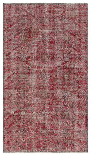 Retro Design Red Over Dyed Vintage Rug 4'4'' x 7'5'' ft 131 x 226 cm