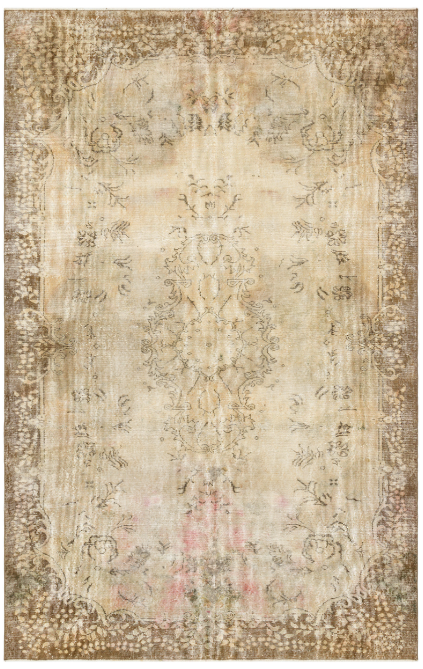 Traditional Design Beige Over Dyed Vintage Rug 6&#39;0&#39;&#39; x 9&#39;5&#39;&#39; ft 183 x 288 cm