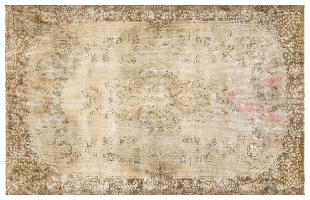 Traditional Design Beige Over Dyed Vintage Rug 6&#39;0&#39;&#39; x 9&#39;5&#39;&#39; ft 183 x 288 cm